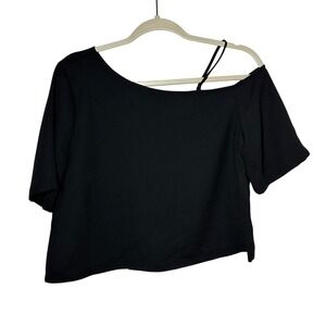 Melrose Market Black One Shoulder Asymmetrical Sleeve Crop Top Size Small